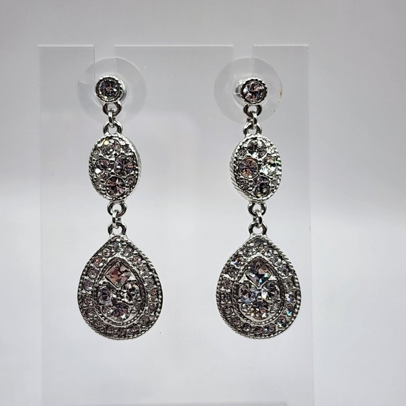 Givenchy Rhinestone Pierced Earrings Silvertone Clear - Picture 2 of 6
